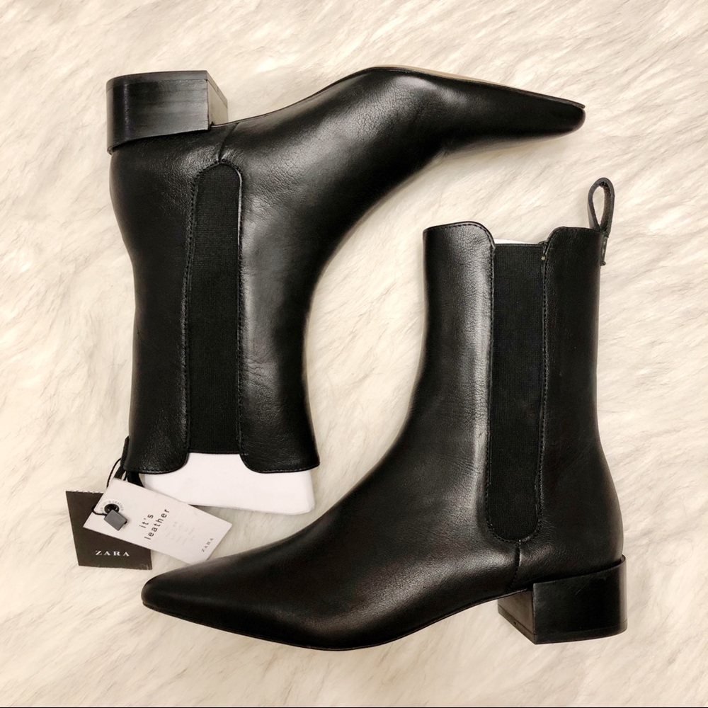 ZARA | Stretch Leather Ankle Boots
